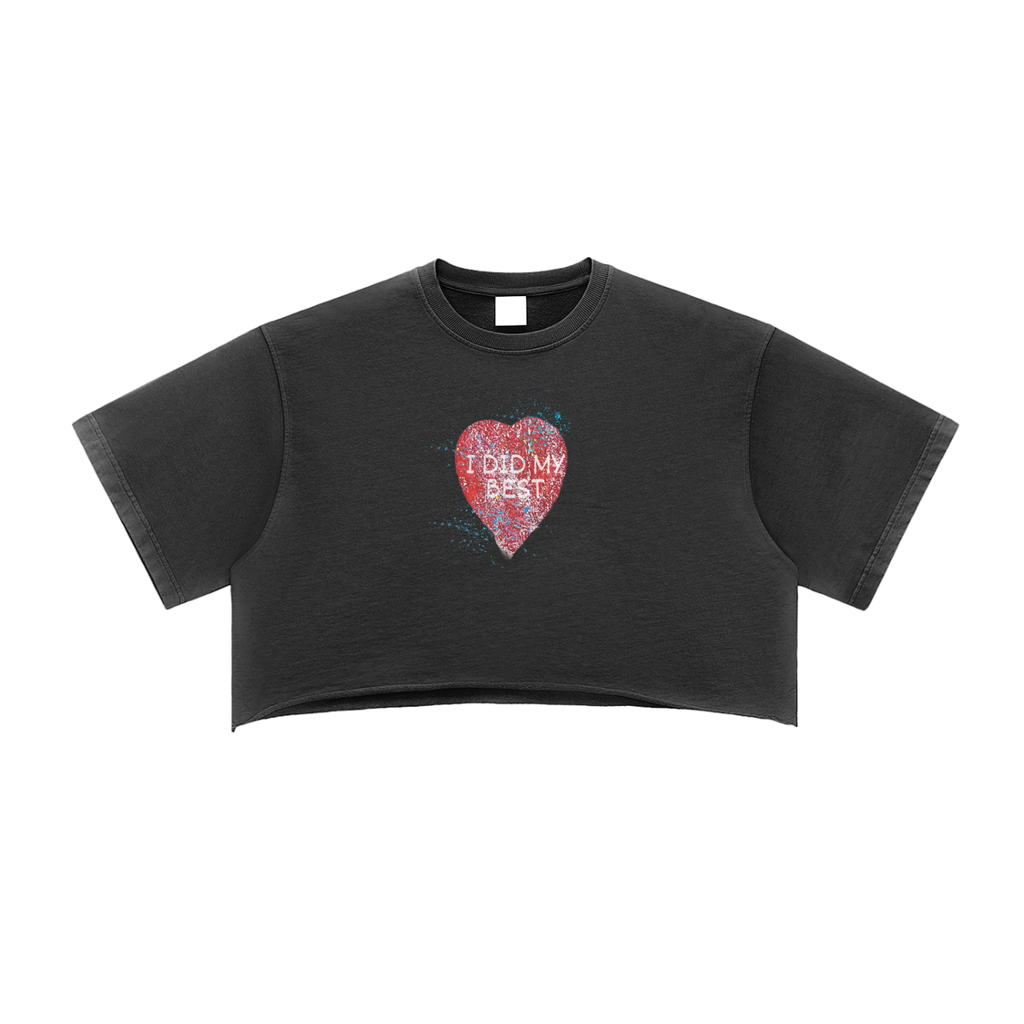 "I DID MY BEST" Snow Washed Raw Edge Crop Top