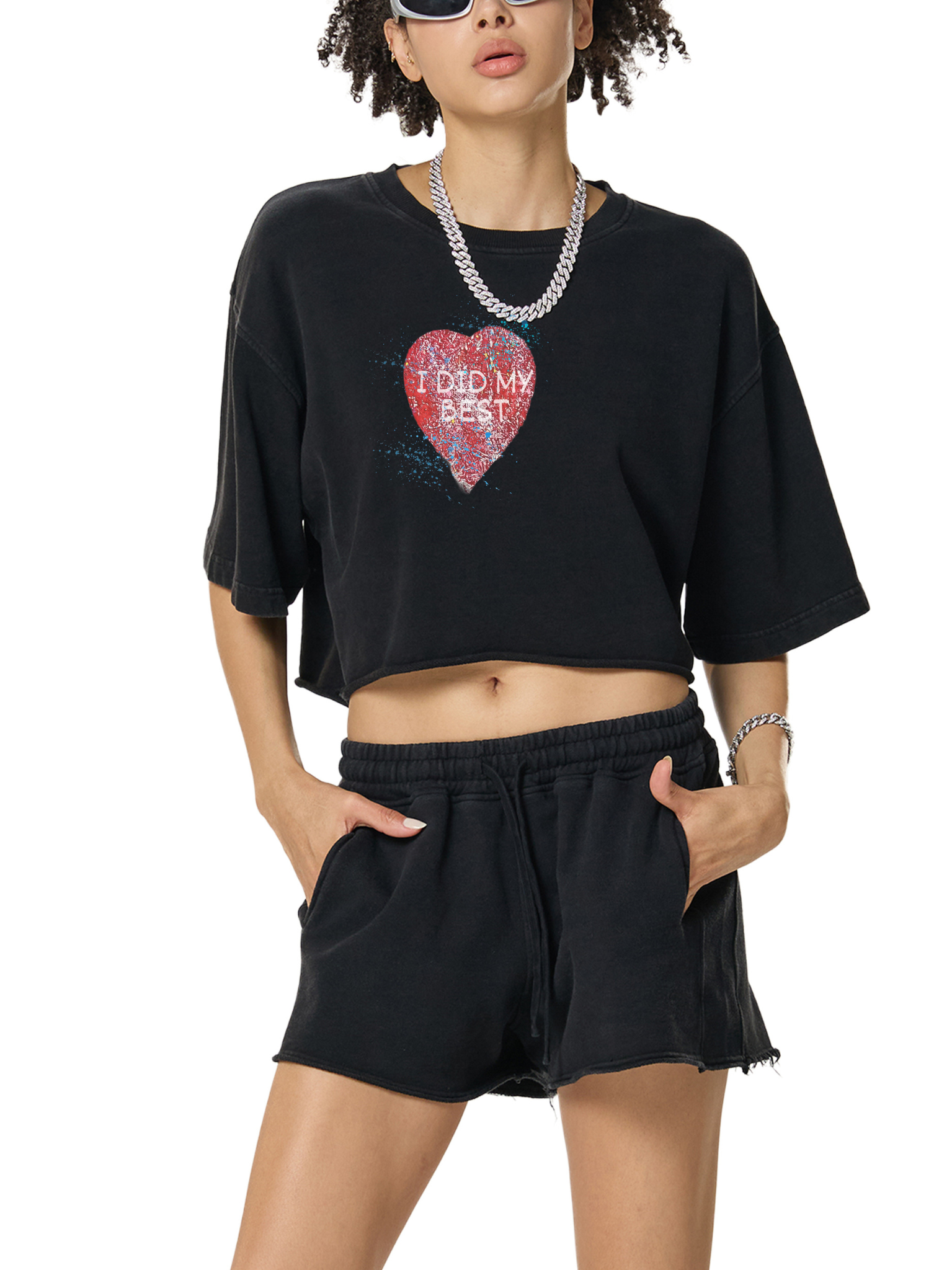 "I DID MY BEST" Snow Washed Raw Edge Crop Top