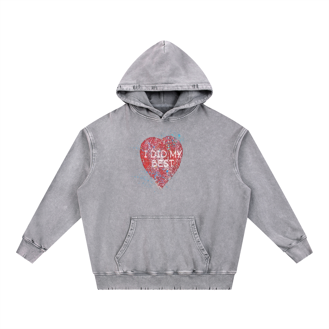 "I DID MY BEST" Snow Wash Hand-Frayed Heavyweight  Hoodie